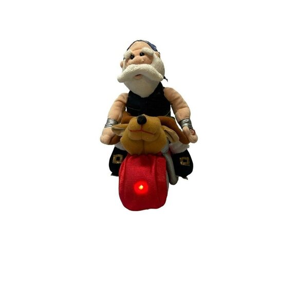 Biker Santa Claus Riding a Reindeer Motorcycle Christmas Animated Plush Works - Picture 1 of 8